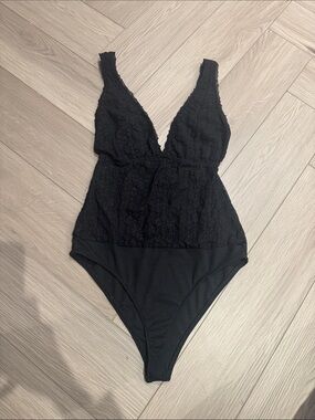 Zara Black Lace Plunge Bodysuit